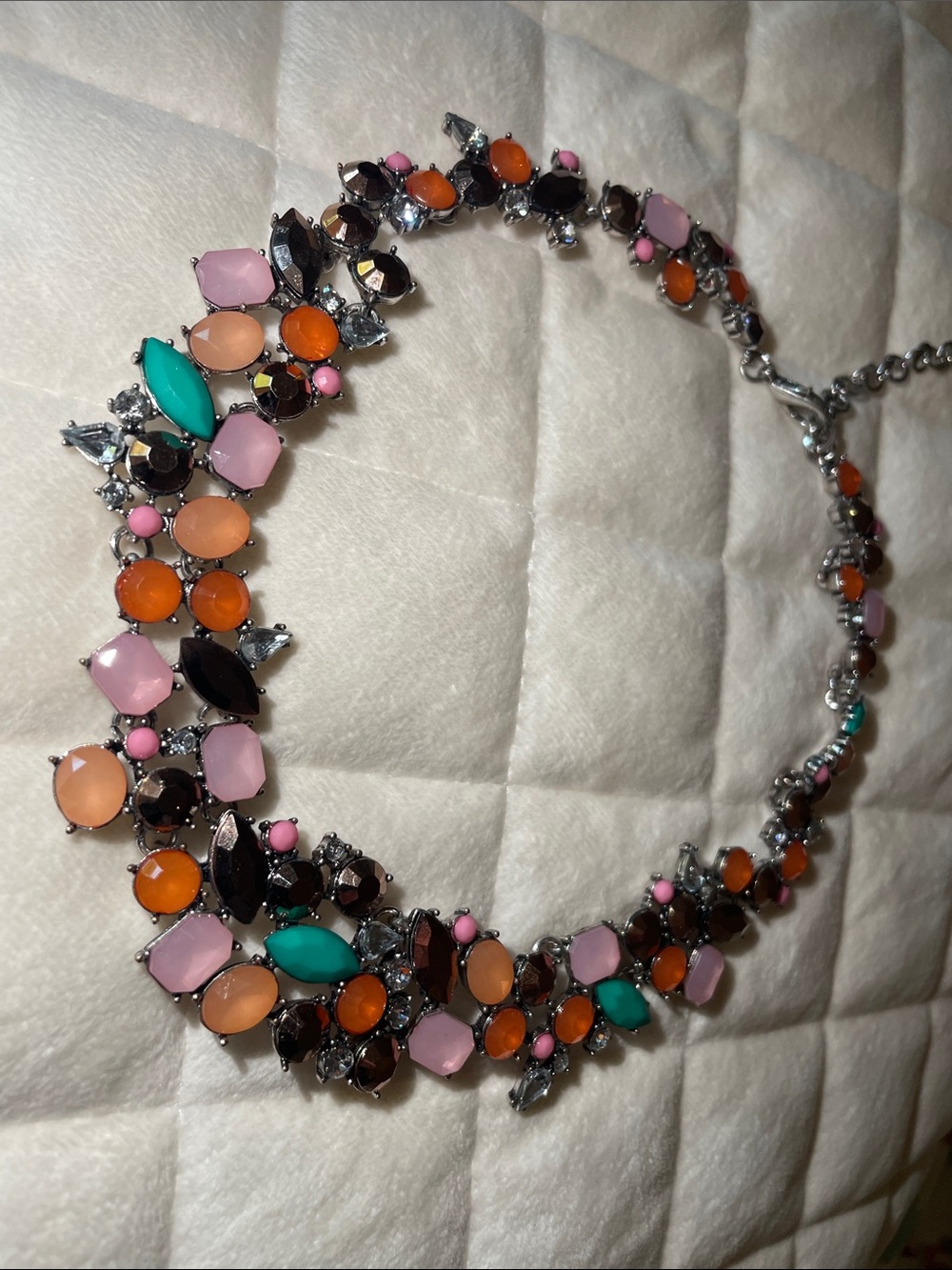 Colorful Gemstone Cluster Necklace - Pink, Orange & Teal - Picture 5 of 8